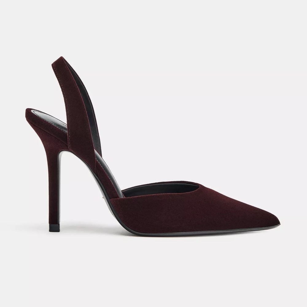 Zara Velvet Burgundy Slingback Heels - Picture 3 of 6